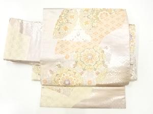 リサイクル　地紙に華紋・古典柄模様織出し作り帯